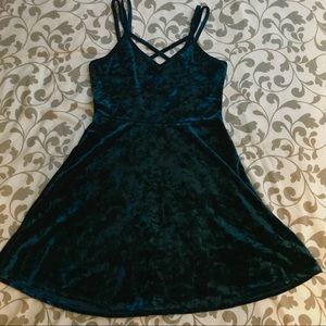 Crushed blue velvet A-line minidress
